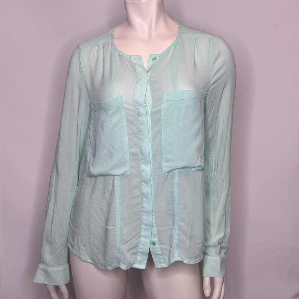 Maeve Anthropologie Light Green Sheer Blouse size 4